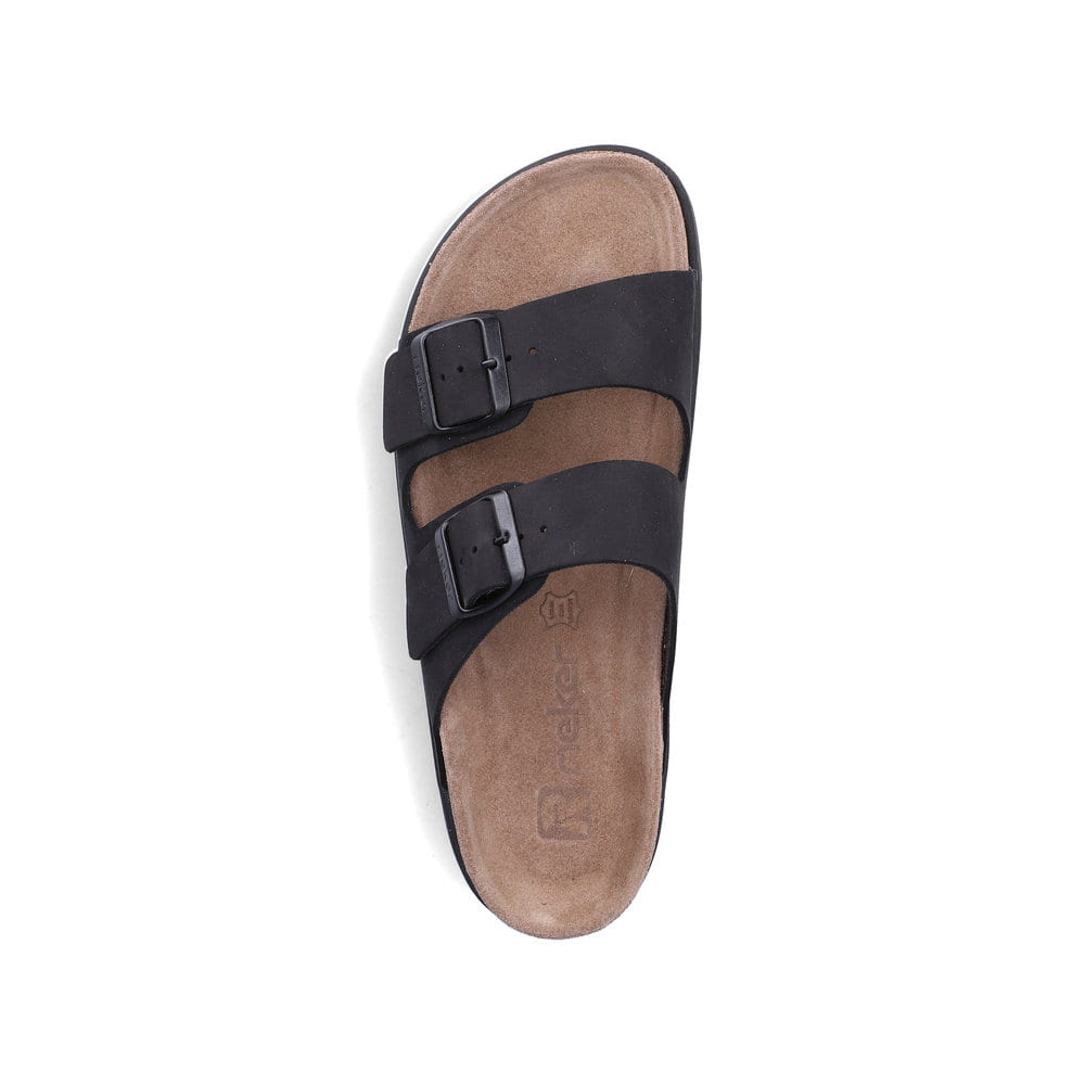 Mules Rieker noires pour femme V3190-01 en cuir velours avec boucles. Chaussure vue de dessus.