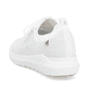 Weiße waschbare Rieker Damen Slipper W1103-80 mit Gummizug sowie flexibler Sohle. Schuh von hinten.