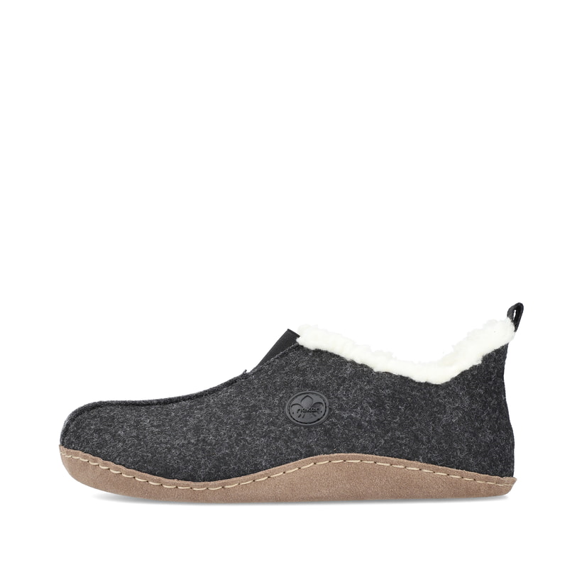 
Asphaltschwarze Rieker Damen Clogs 66350-00 sowie einer flexiblen und leichten Sohle. Schuh Außenseite