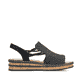 Schwarze Rieker Keilsandaletten 62941-00 mit einem Gummizug. Schuh Innenseite.