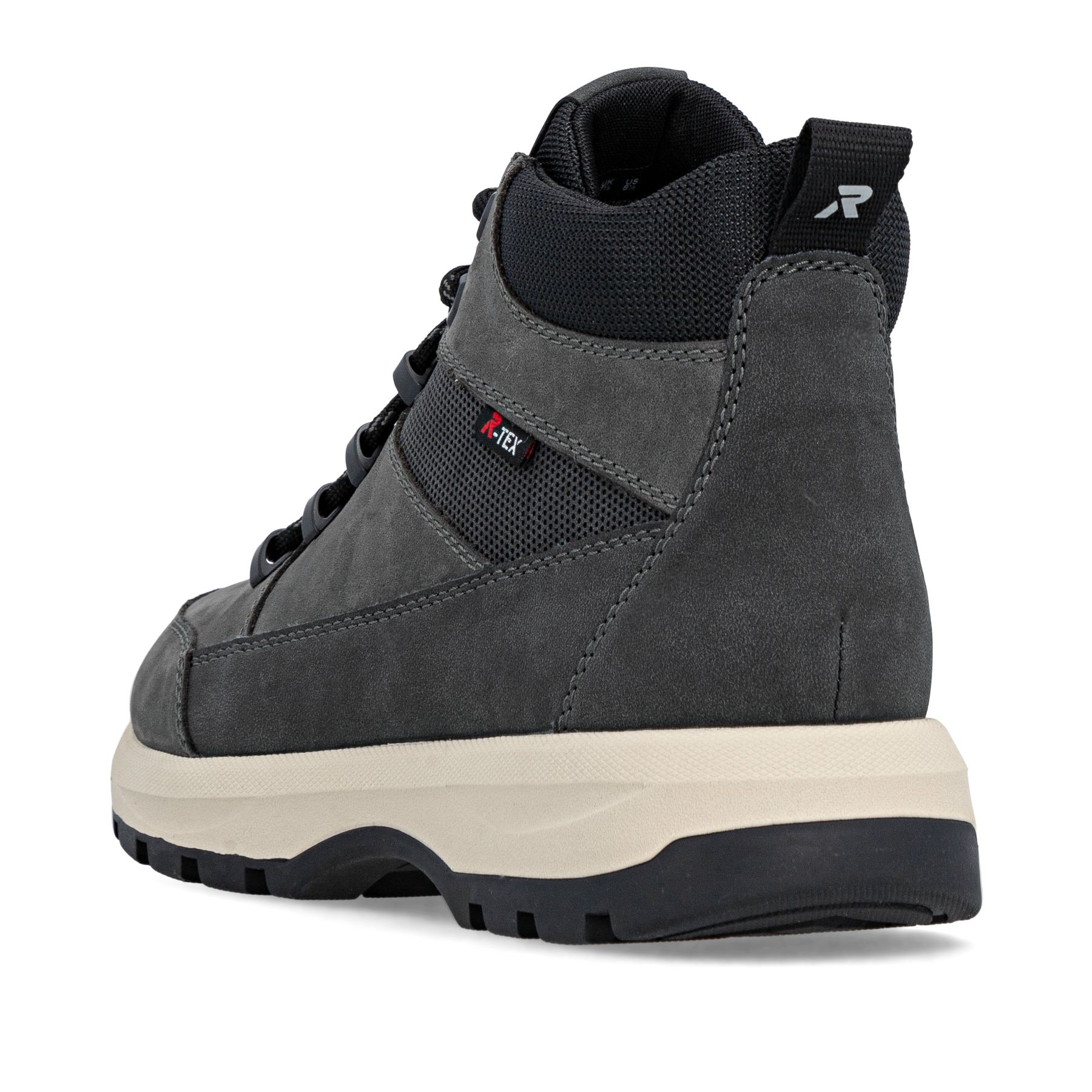 Graue Rieker Herren Schnürstiefel U1671-42 aus Rauleder. Schuh von hinten.