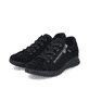 Schwarze Rieker Damen Schnürschuhe 59000-00 mit wasserabweisender TEX-Membran. Schuhpaar seitlich schräg.