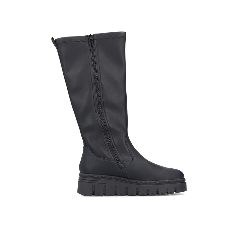Schwarze Rieker Damen Hochschaftstiefel Z8990-00 mit einem Reißverschluss. Schuh Innenseite.