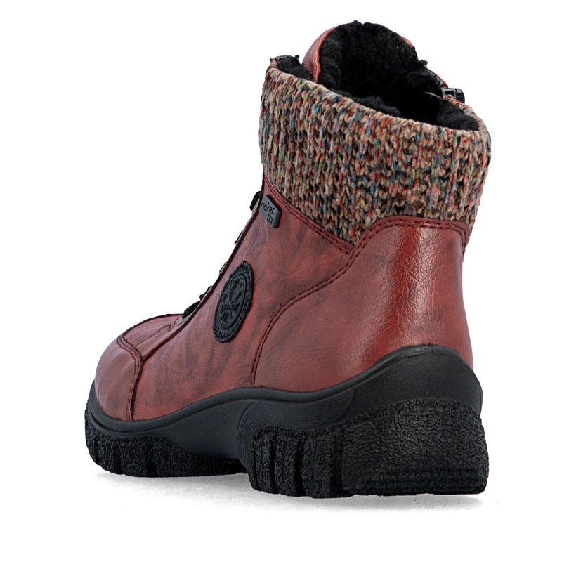 Rote Rieker Damen Schnürstiefel Z7230-33 mit wasserabweisender RiekerTEX-Membran. Schuh von hinten.