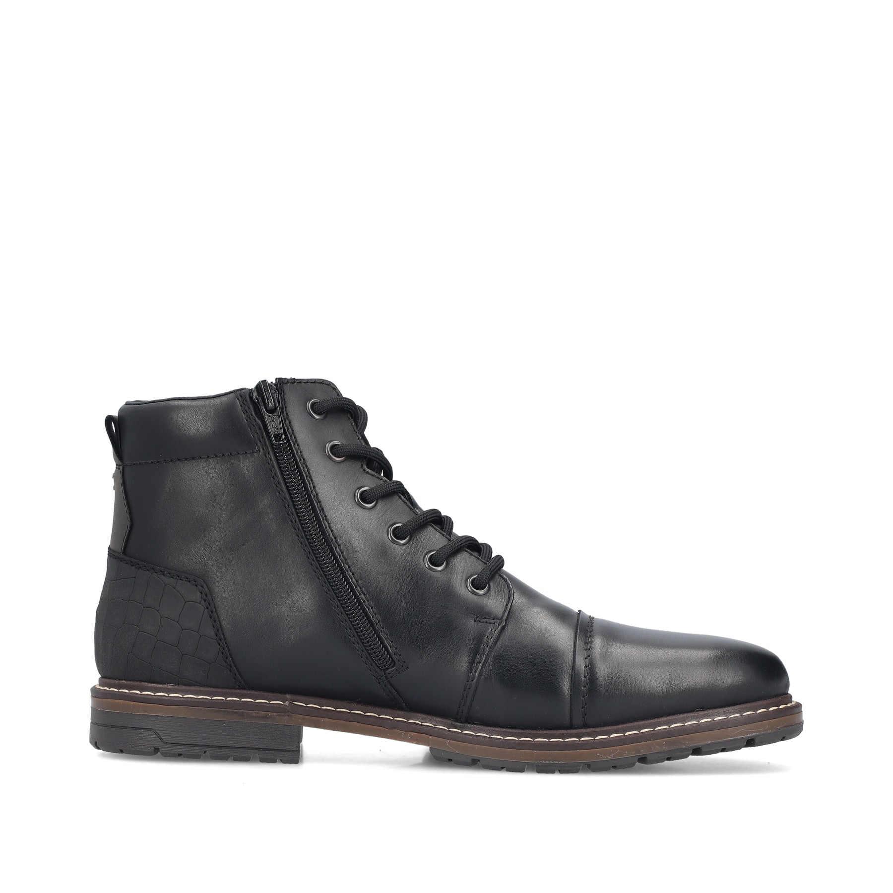 Bottes à lacets Rieker noires pour homme 13704-00 en cuir lisse. Intérieur de la chaussure.