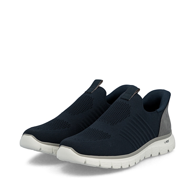 Mocassins Rieker bleus pour homme B6659-15 avec fonction easy in Ready2GO. Chaussures inclinées sur le côté.