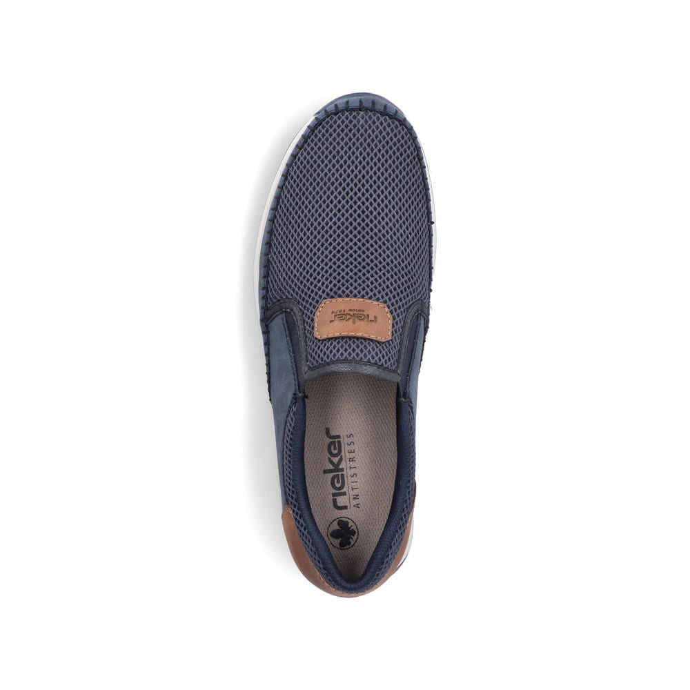 Chaussons Rieker bleus pour homme 11954-14 avec bande élastique. Chaussure vue de dessus.