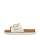 Weiße Rieker Damen Pantoletten V9582-80 mit trendigen Schnalle. Schuh Außenseite.