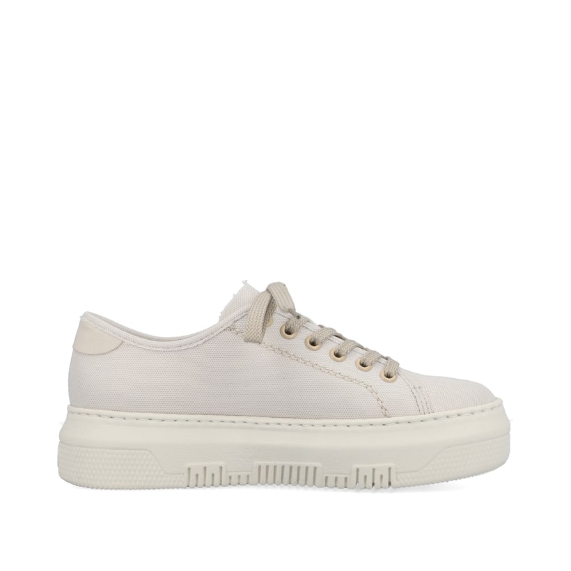 Baskets basses Rieker blanches pour femme M1926-80 avec lacets. Intérieur de la chaussure.