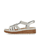 Graue Rieker Keilsandaletten 62771-40 mit Schmuckelementen sowie einem Gummizug. Schuh Außenseite.