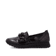 Mocassins Rieker rouges pour femme 49051-35 avec chaîne décorative. Côté extérieur de la chaussure.