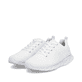 Weiße vegane Rieker Damen Sneaker Low 54022-81 mit einer Schnürung. Schuhpaar seitlich schräg.