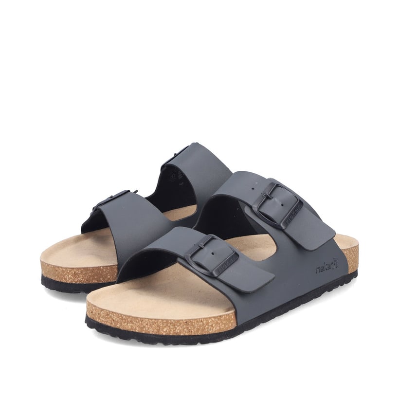 Mules Rieker grises pour homme 22190-45 avec boucles. Chaussures inclinées sur le côté.