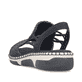 Schwarze Rieker Damen Sandalen 66241-00 mit einem Gummizug sowie Extraweite H. Schuh von hinten.
