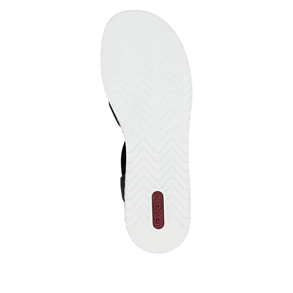 Schwarze Rieker Damen Sandalen V0646-00 mit Strasssteinen sowie einem Gummizug. Schuh Laufsohle.