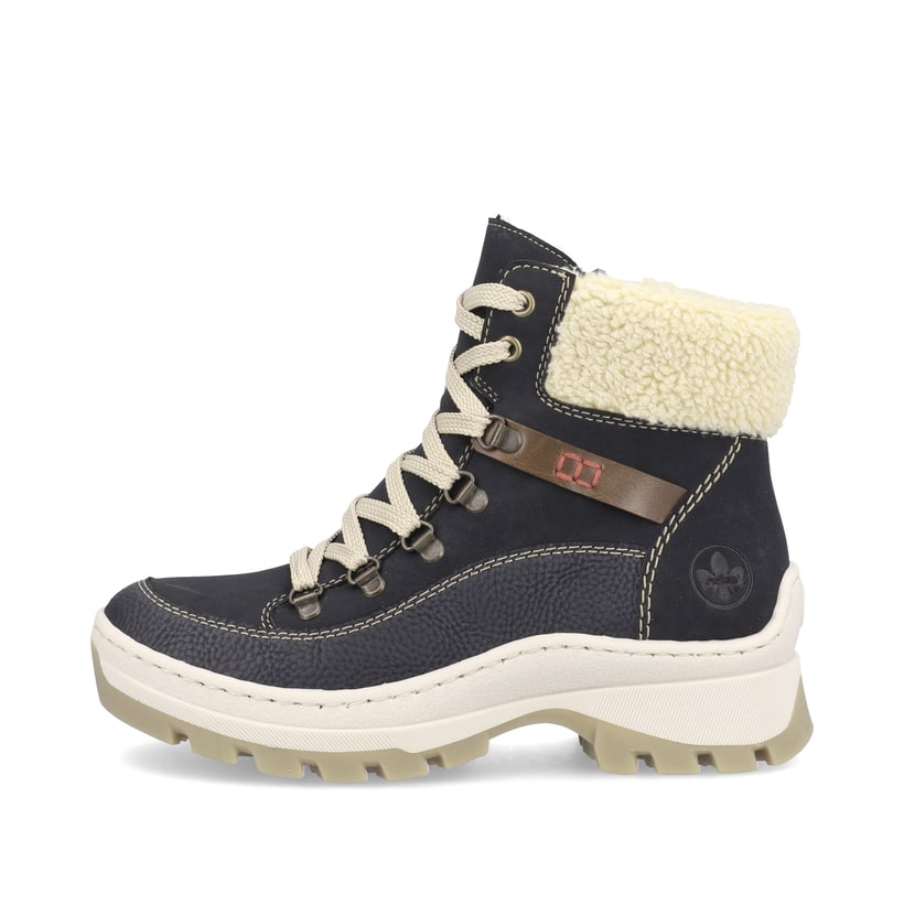 Granitgraue Rieker Damen Schnürstiefel X9335-45 mit Schnürung und Reißverschluss. Schuh Innenseite
