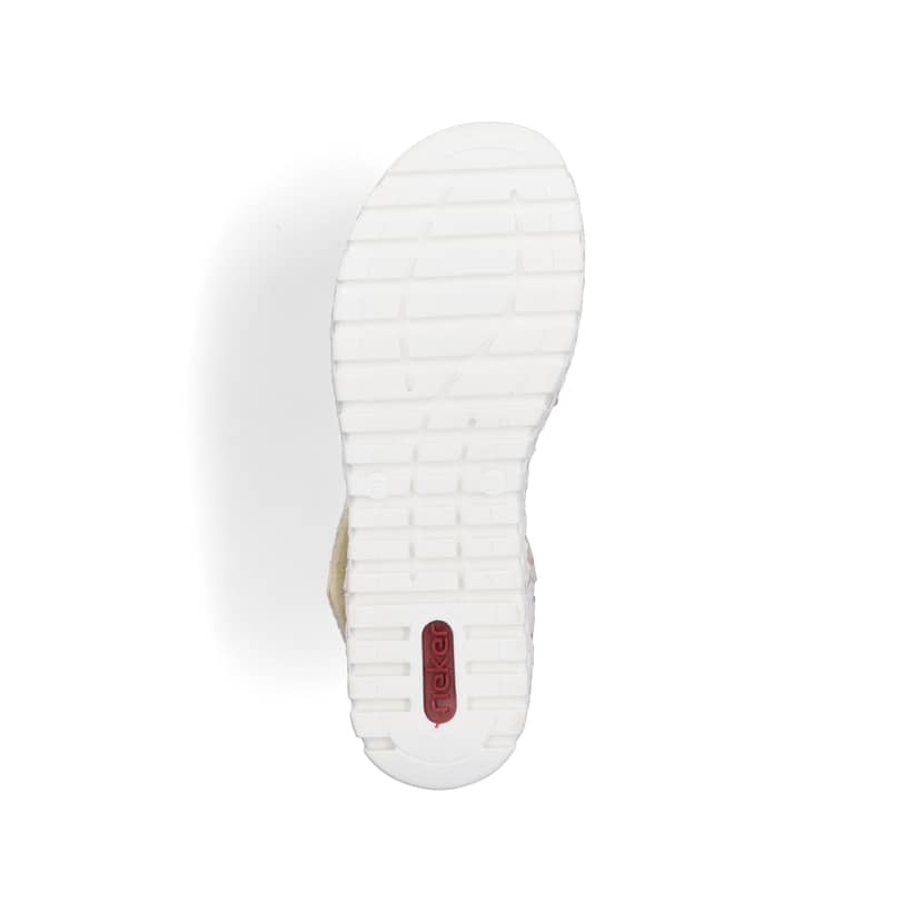 Mehrfarbige Rieker Keilsandaletten V1364-90 mit einem Klettverschluss. Schuh Laufsohle.