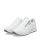 Weiße Rieker Damen Sneaker Low N9501-80 mit Reißverschluss sowie Extraweite H. Schuhpaar seitlich schräg.