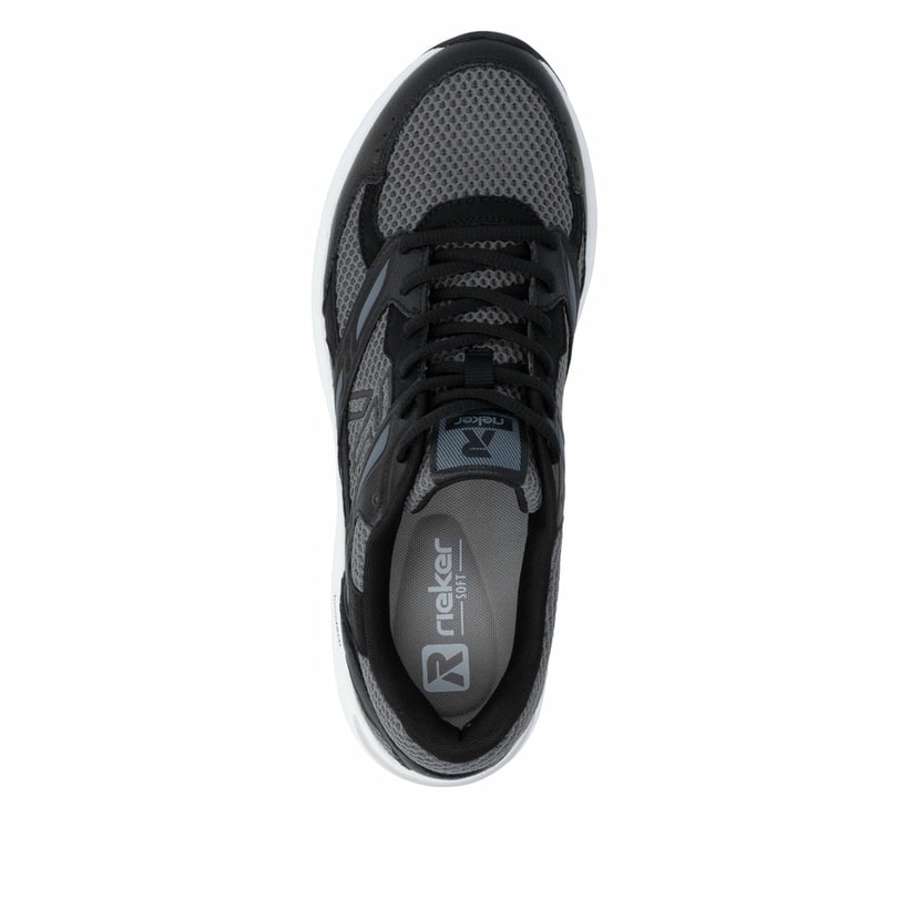 Graue Rieker Herren Sneaker Low U4200-45 mit Schnürung sowie flexibler Sohle. Schuh von oben.