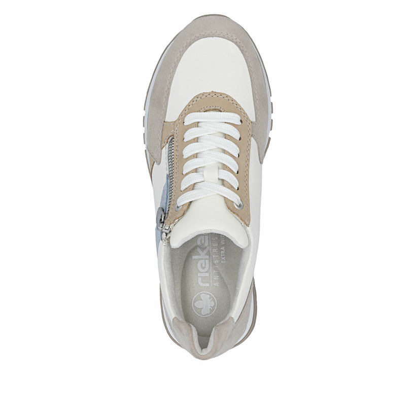 Weiße Rieker Damen Sneaker Low 49010-81 aus Rauleder mit einem Reißverschluss. Schuh von oben.