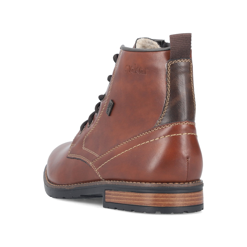 Braune Rieker Herren Schnürstiefel 14631-25 mit wasserabweisender TEX-Membran. Schuh von hinten.