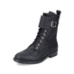 
Asphaltschwarze Rieker Damen Schnürstiefel 70640-00 mit Schnürung und Reißverschluss. Schuh seitlich schräg