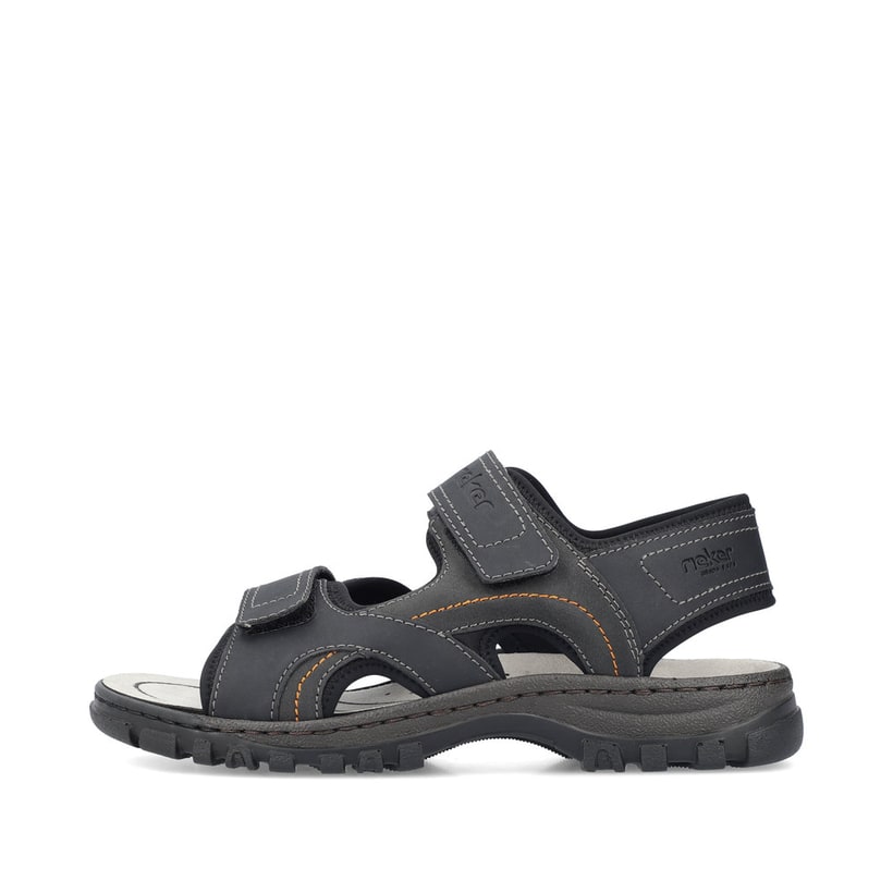 Schwarze Rieker Herren Trekkingsandalen 25053-00 mit einem Klettverschluss. Schuh Außenseite.