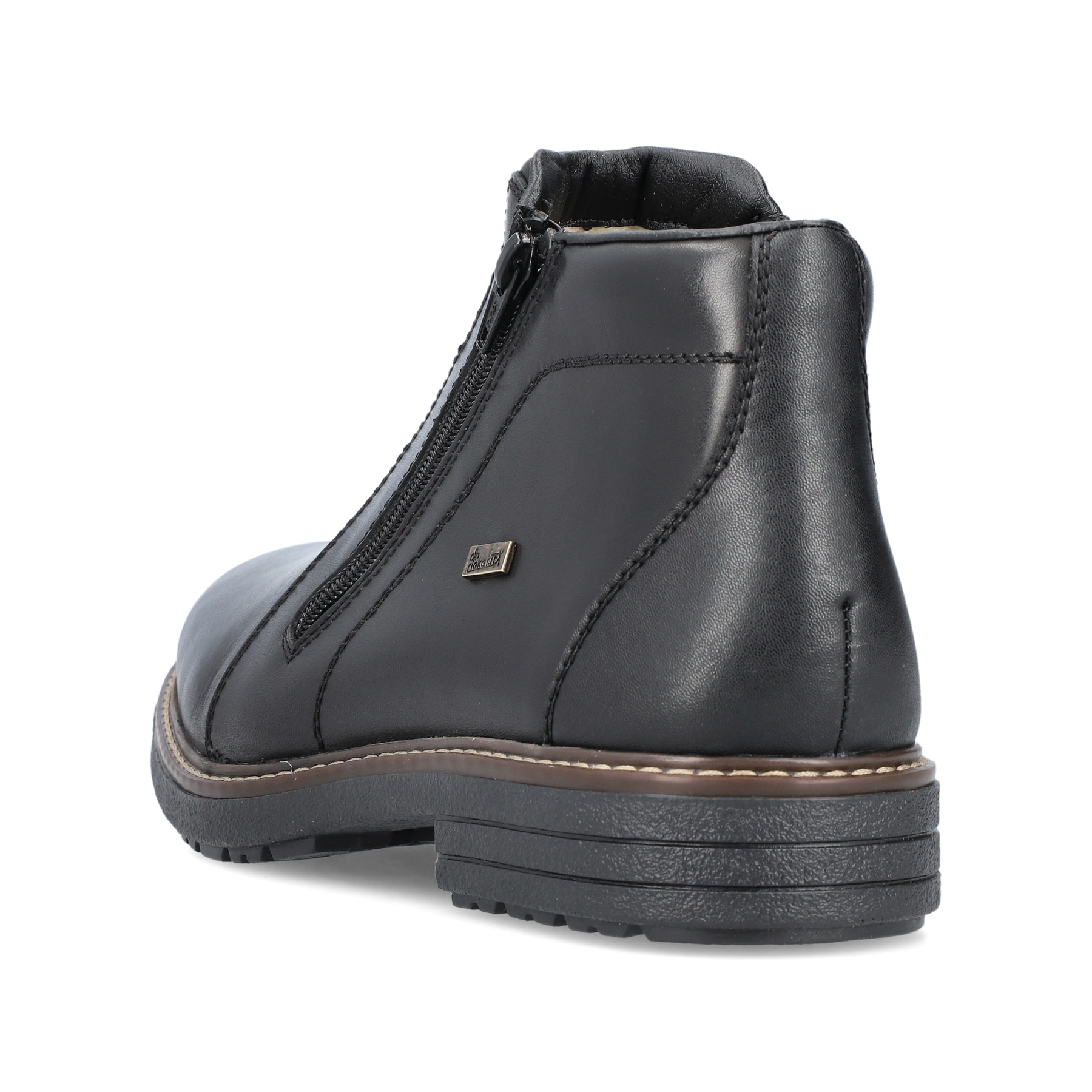 Schwarze Rieker Herren Kurzstiefel 33160-00 mit wasserabweisender TEX-Membran. Schuh von hinten.