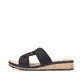 Schwarze Rieker Damen Pantoletten V3669-00 mit einer schockabsorbierenden Sohle. Schuh Außenseite.