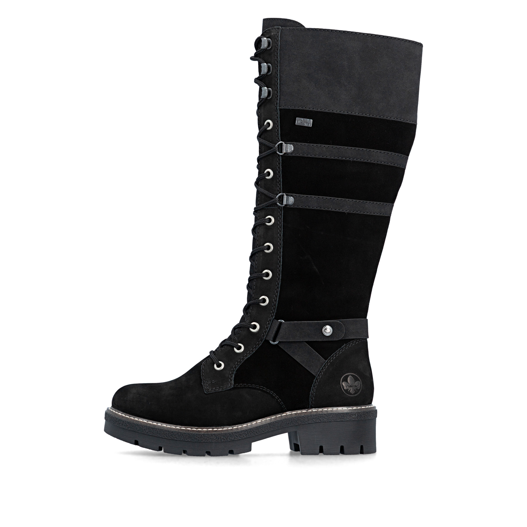 Schwarze Rieker Damen Hochschaftstiefel Y8101-00 aus Rauleder. Schuh Außenseite.