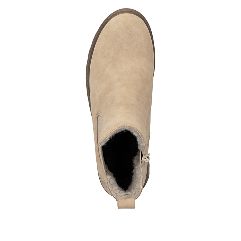 Hellbeige Rieker Damen Chelsea Boots 73250-61 mit einem Reißverschluss. Schuh Laufsohle.