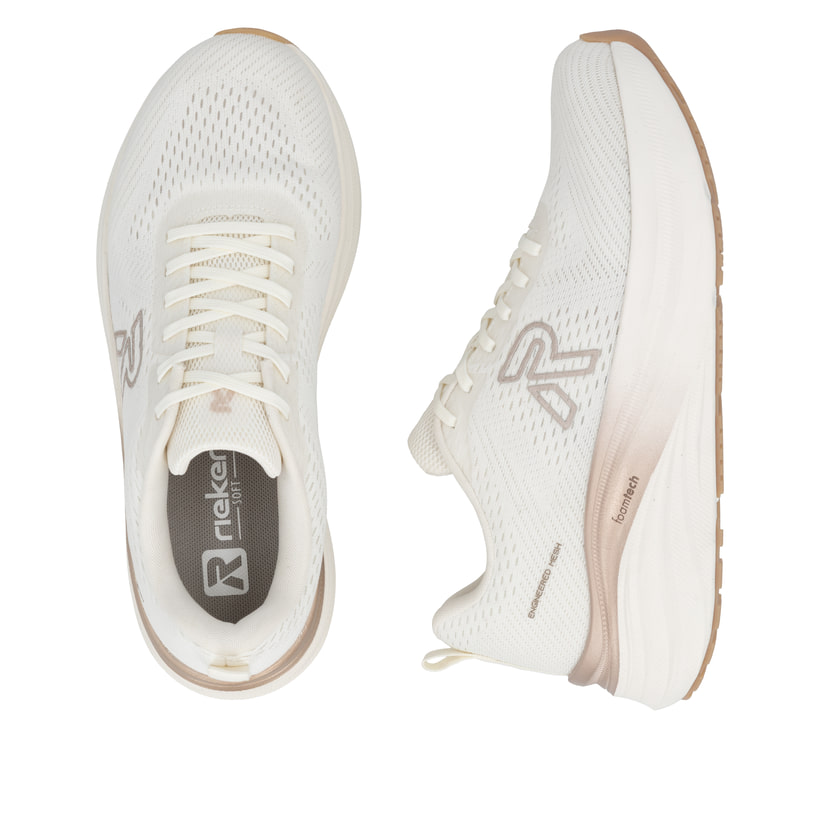 Weisse Rieker Sport Damen Sneaker Low W4101-80. Schuh von oben, liegend.