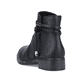 
Tiefschwarze Rieker Damen Stiefeletten 73488-00 mit Reißverschluss sowie Blockabsatz. Schuh von hinten
