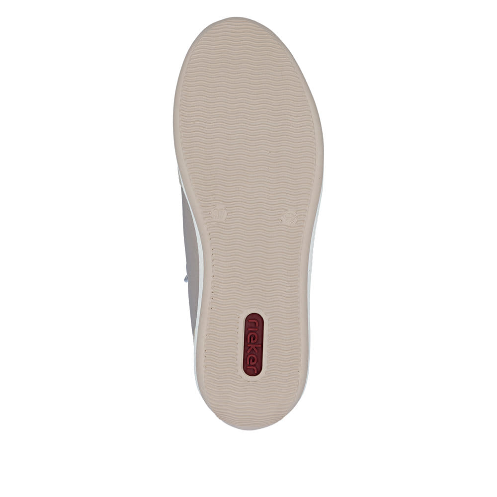 Beigeweiße Rieker Damen Schnürschuhe N1103-90 mit metallischem Finish. Schuh Laufsohle.