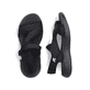 Schwarze Rieker Damen Trekkingsandalen V2166-00 mit einem Klettverschluss. Schuh von oben, liegend.