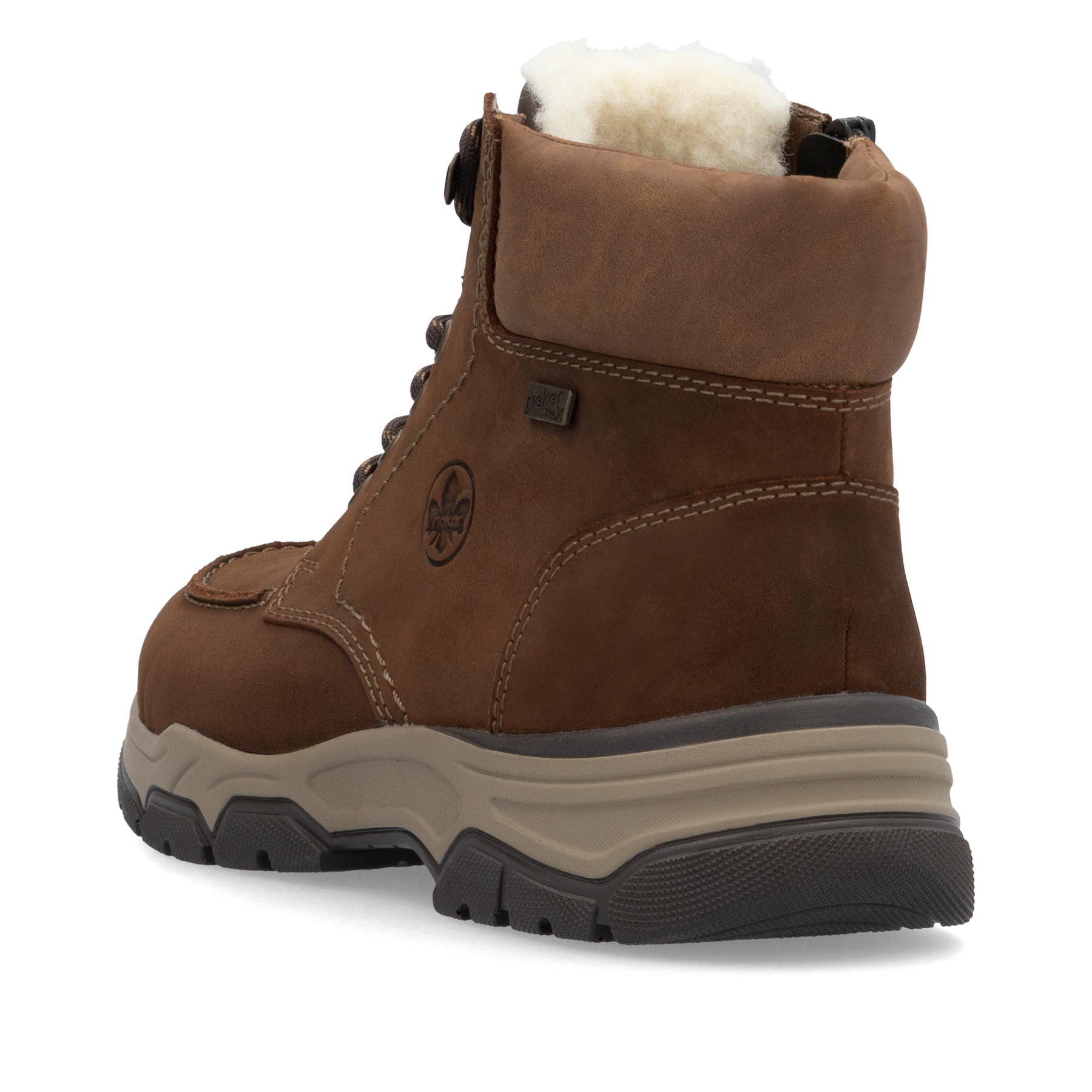 
Zimtbraune Rieker Herren Schnürstiefel 31240-22 mit Schnürung und Reißverschluss. Schuh von hinten