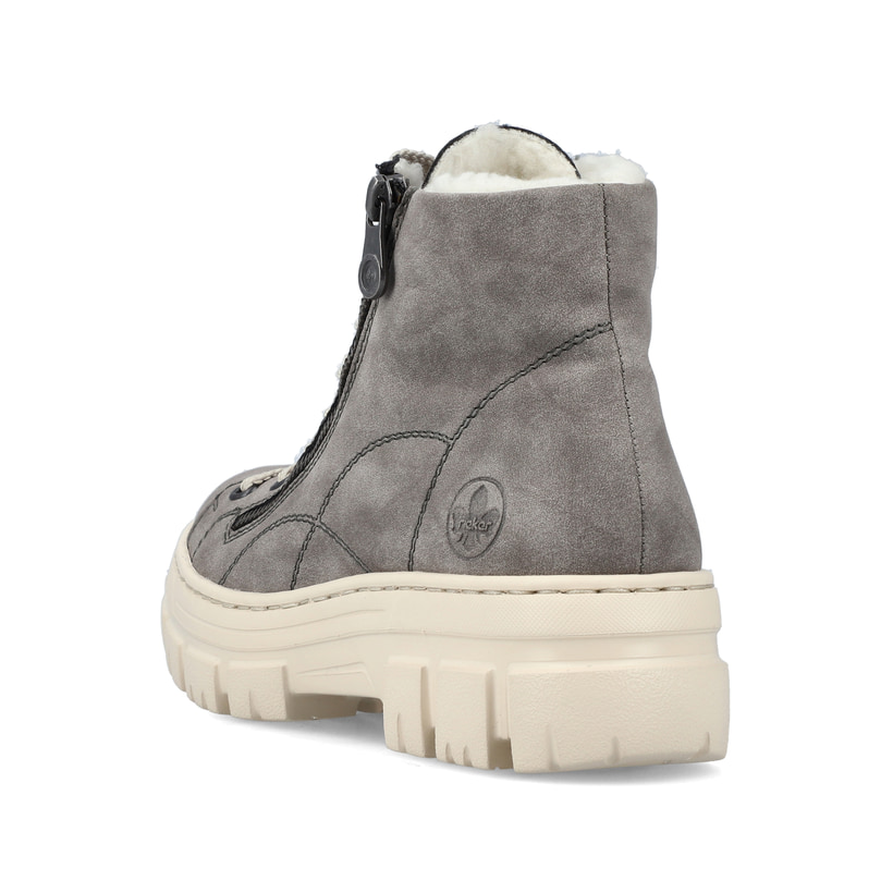 Staubgraue Rieker Damen Schnürstiefel Z7410-40 mit Schnürung und Reißverschluss. Schuh von oben