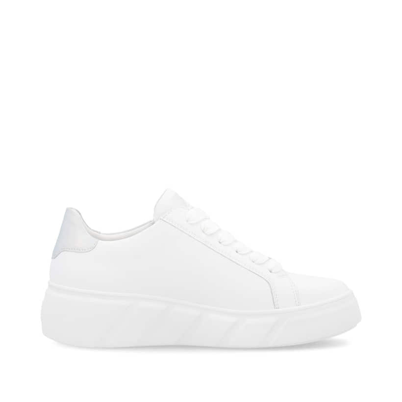 Baskets basses Rieker blanches pour femme W2605-80 avec fermeture éclair. Intérieur de la chaussure.