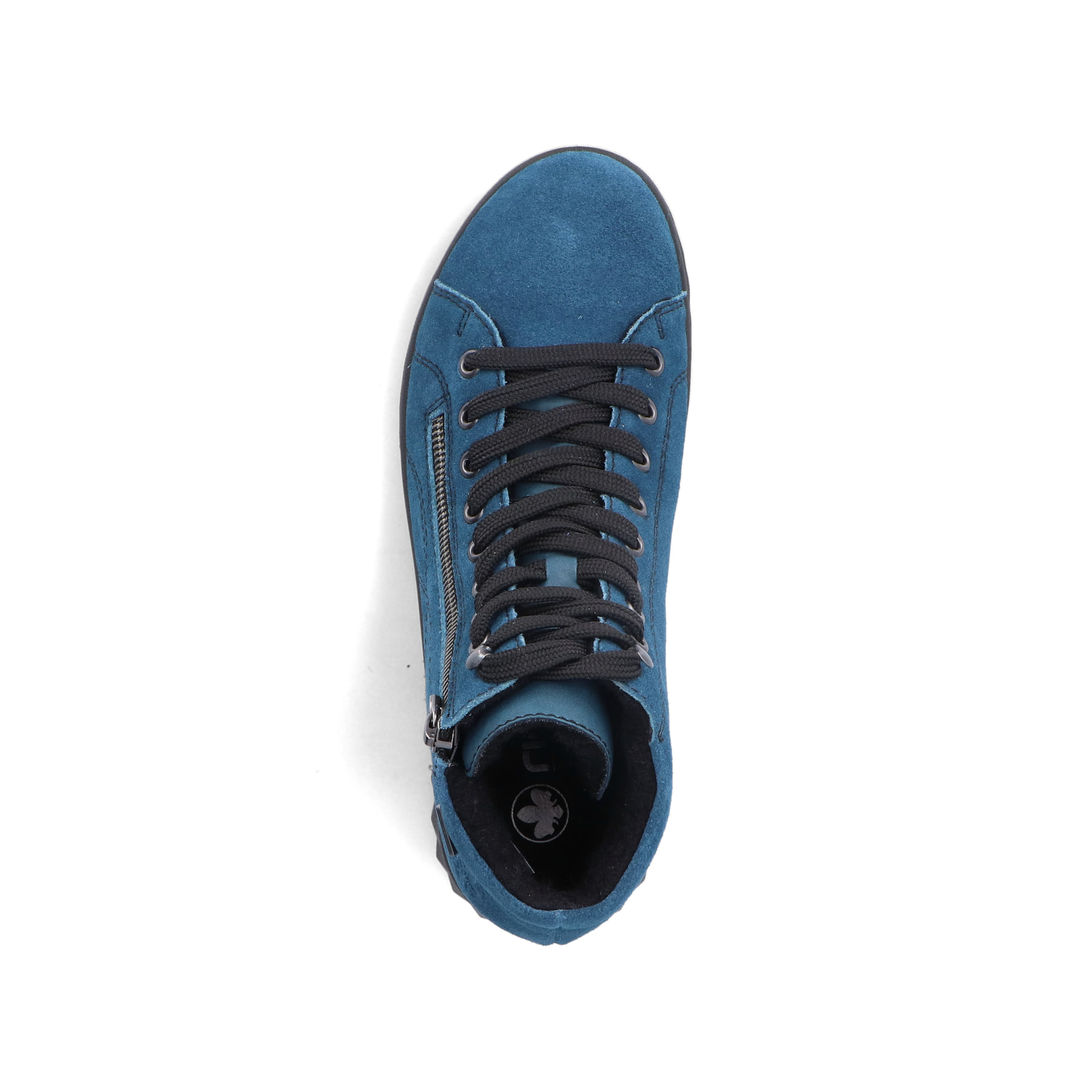 Blaue Rieker Damen Schnürstiefel 59010-12 mit wasserabweisender TEX-Membran. Schuh von oben.