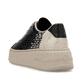Schwarze Rieker Damen Sneaker Low N5402-00 mit einer Schnürung. Schuh von hinten.
