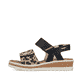 Schwarze Rieker Damen Riemchensandalen V4181-00 mit angesagtem Animal-Print. Schuh Außenseite.