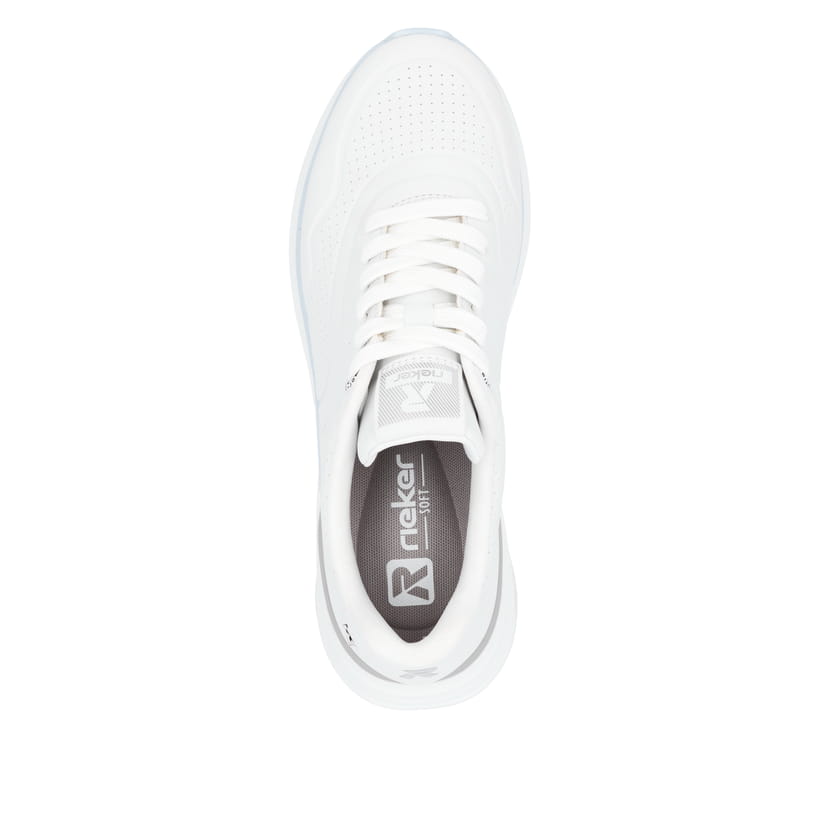 Weiße vegane Rieker Damen Sneaker Low W2700-80 mit einer Schnürung. Schuh von oben.