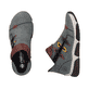Jeansblaue Rieker Damen Kurzstiefel 45983-14 mit farbenfrohen Details. Schuh von oben, liegend.