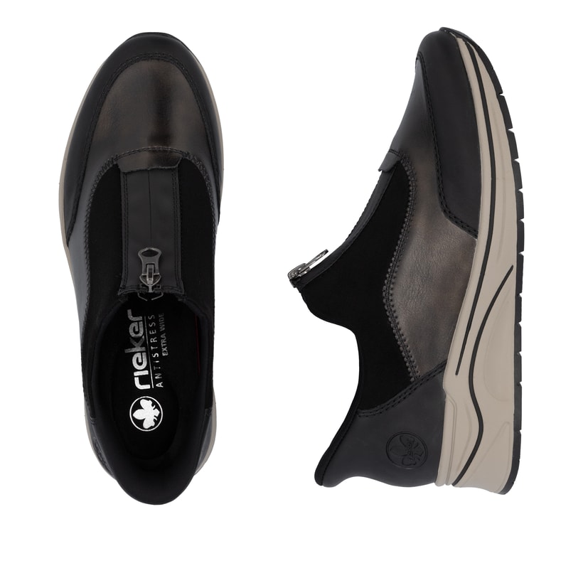 Mocassins Rieker marron pour femme N9553-25 avec option easy in facile. Chaussure vue de dessus, couchée.