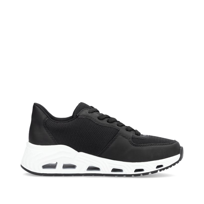 Schwarze vegane Rieker Damen Sneaker Low N5240-00 mit einer ultraleichten Sohle. Schuh Innenseite.