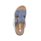 Blaue Rieker Damen Pantoletten 64806-10 mit einem Klettverschluss. Schuh von oben.