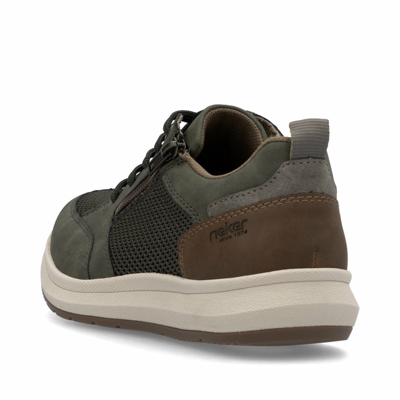 Grüne Rieker Herren Sneaker Low 16901-54 mit Reißverschluss sowie Extraweite H. Schuh von hinten.