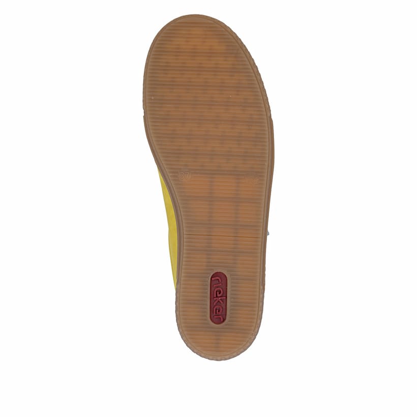 Baskets basses Rieker jaunes pour femme L9700-68 avec fermeture éclair. Semelle extérieure de la chaussure.
