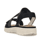 Schwarze Rieker Damen Riemchensandalen V8574-00 mit einem Klettverschluss. Schuh von hinten.