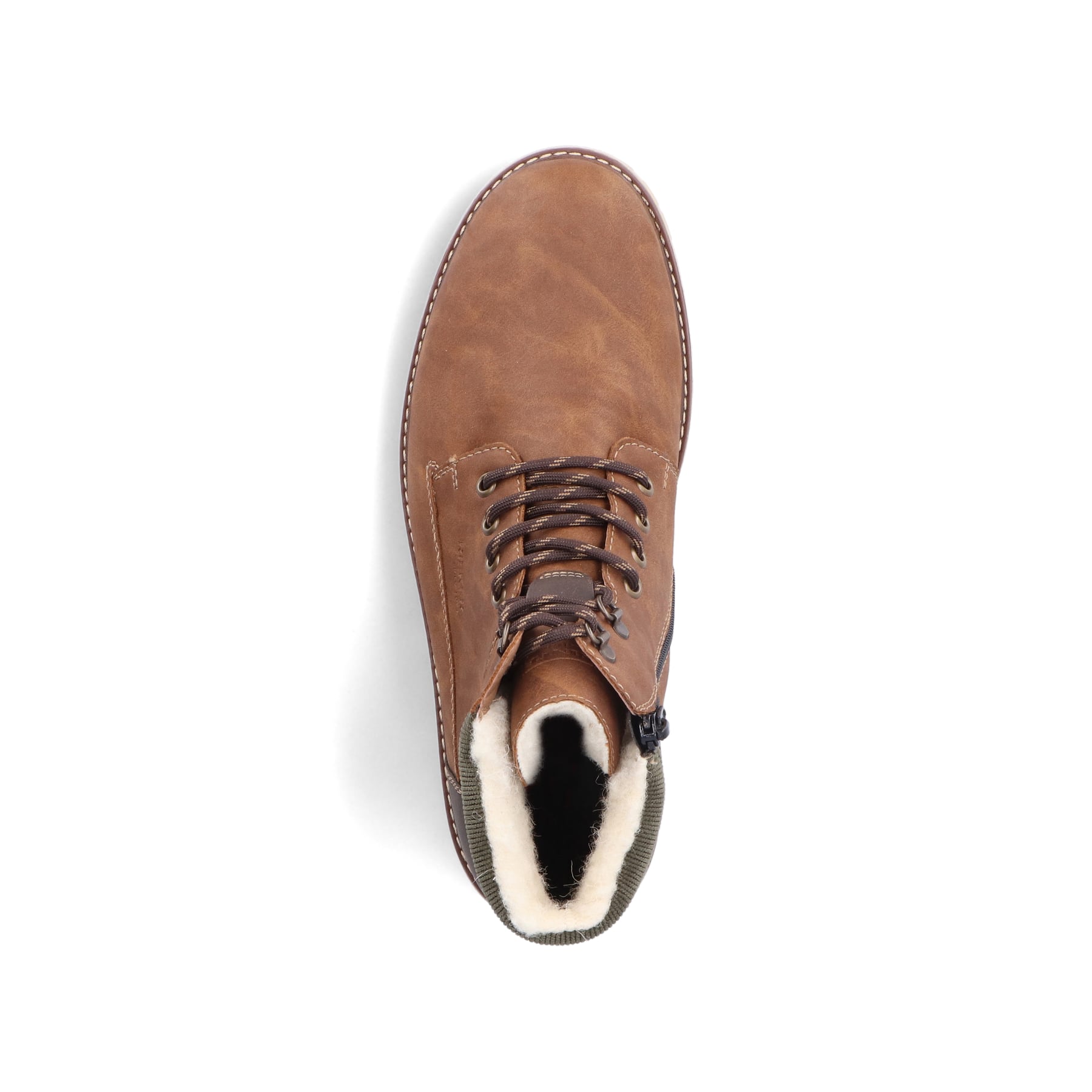 Braune Rieker Herren Schnürstiefel F3611-25 mit wasserabweisender TEX-Membran. Schuh von oben.